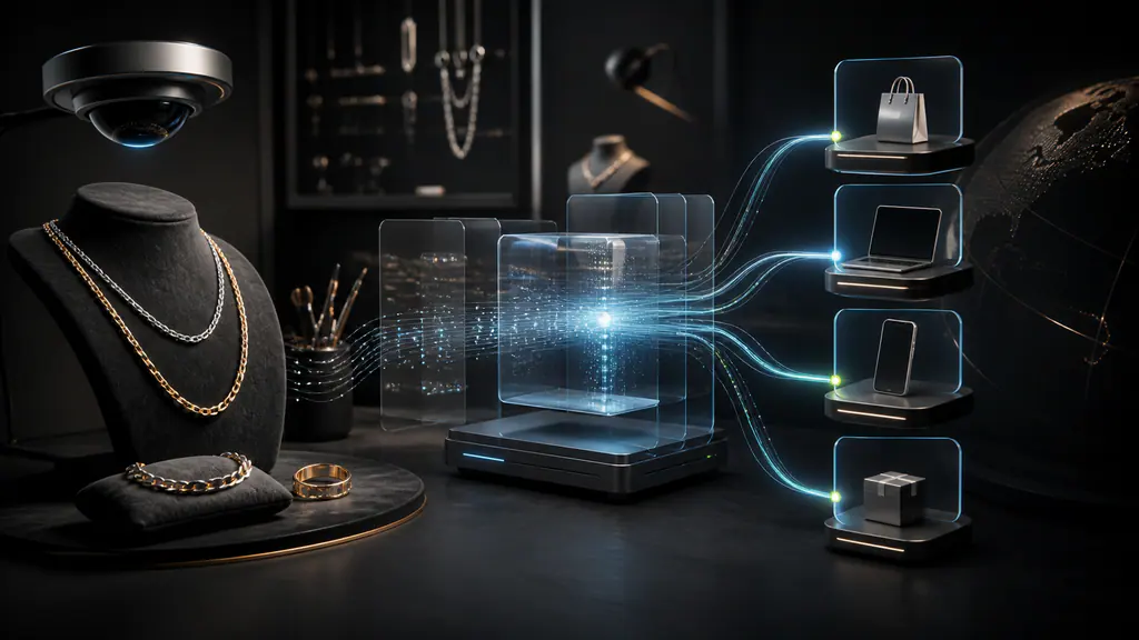 Representative jewellery display with security sensor, middleware and neutral commerce channels