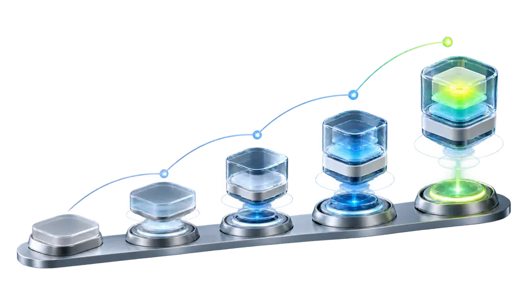 Ordered sequence of modules on a precisely timed startup rail