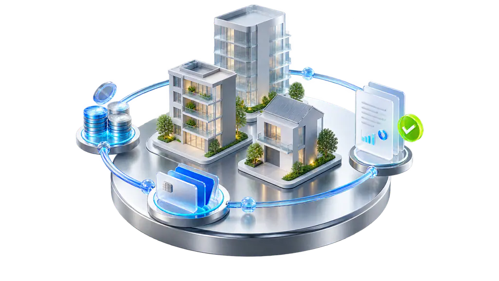 Abstract property portfolio connected to payment and billing modules